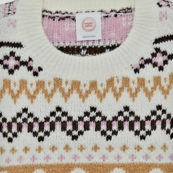 Wonder Nation Girls Long Sleeve Fair Isle Sweater - Picture 4 of 5